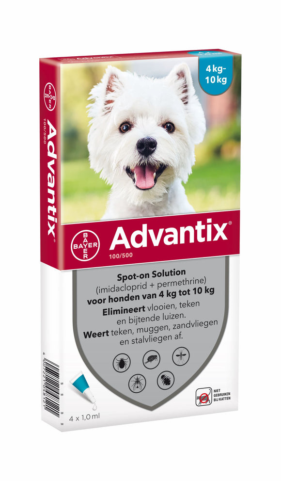 Advantix voor honden van 4 tot 10 kg. 4 pipetten