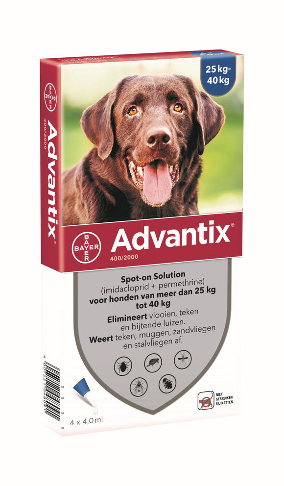 Advantix voor honden van 25 tot 40 kg. 4 pipetten